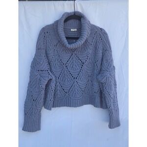 POL Women Periwinkle Blue Chenille Cowl Neck Pointelle Knit Sweater SMT420B L
